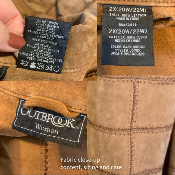 VINTAGE Y2K OUTBROOK WOMAN BROWN.SUEDE STITCHED JACKET (2X) - Picture 11 of 13